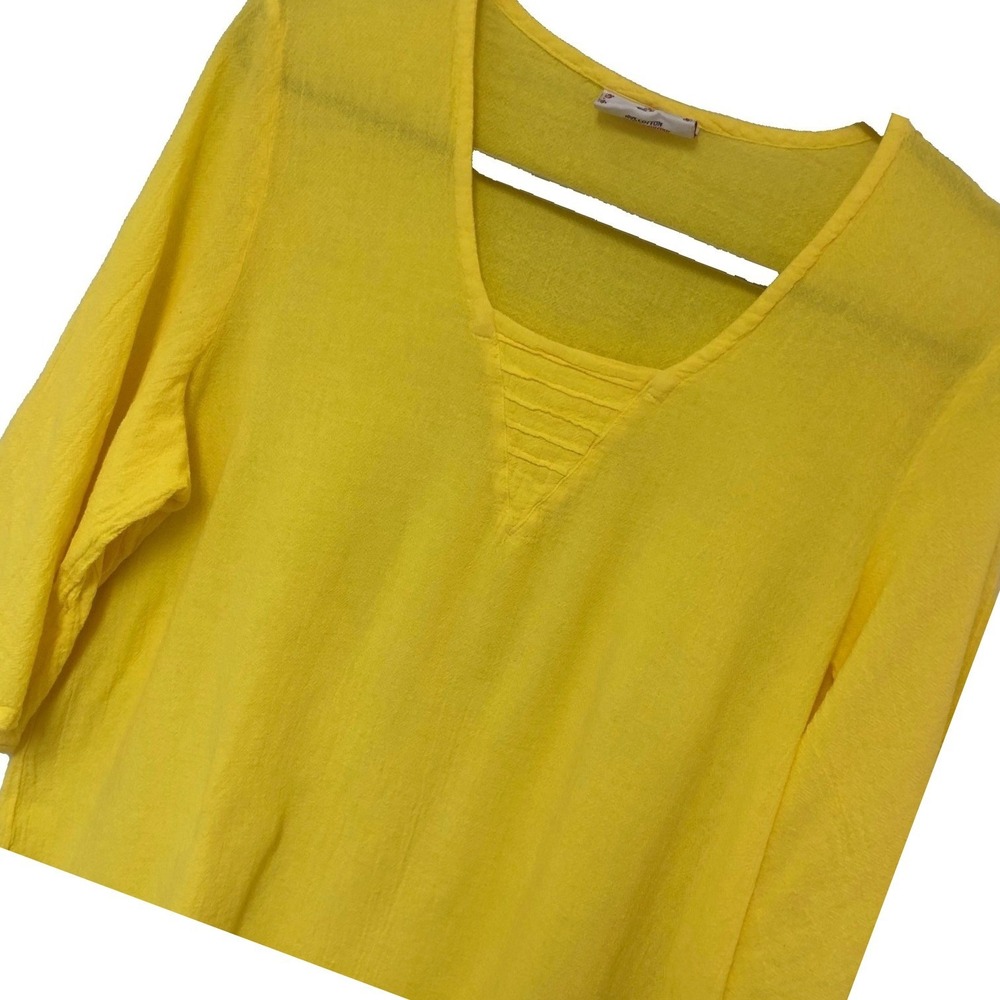 Cottonways Gauze Top Yellow Tunic Cotton Beachy Casual Bell Sleeve Womens 2X